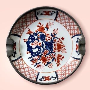 Stunning Vintage Japanese Porcelain Ware Hong Kong Pewter Encased Ashtray